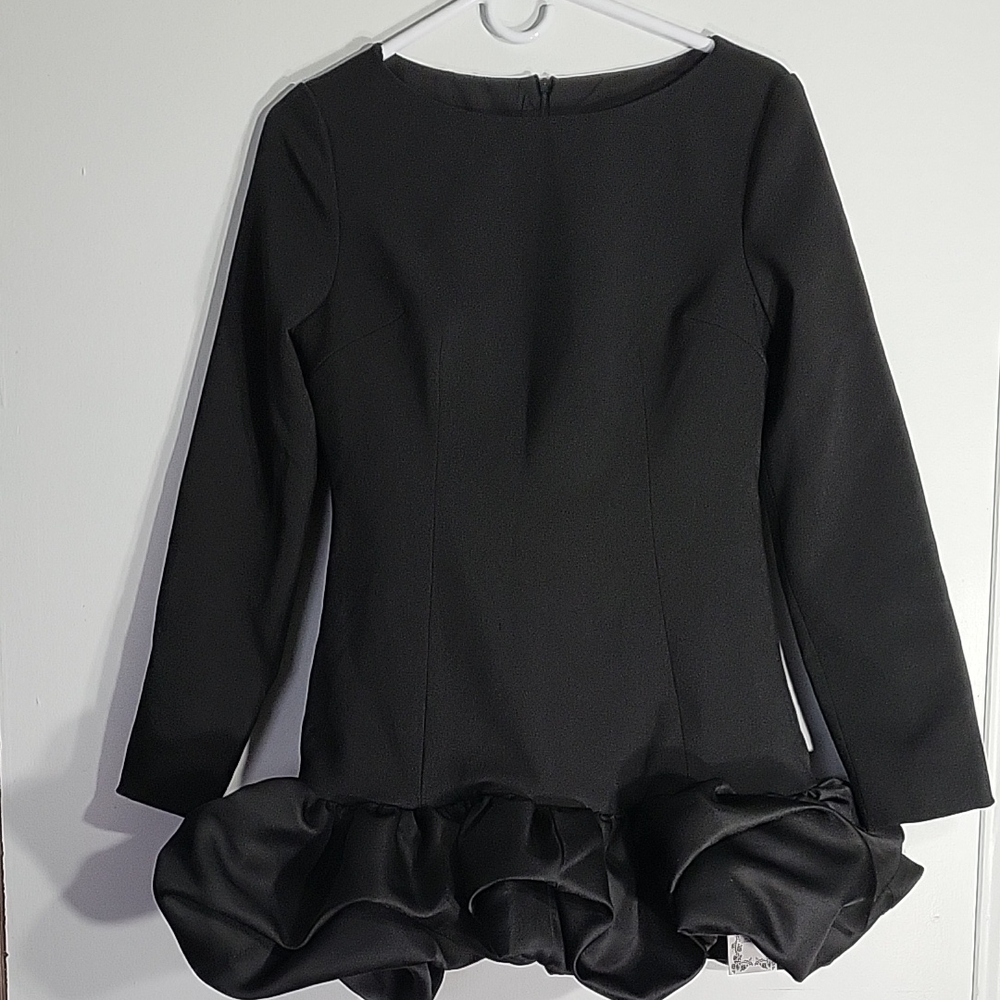 Miss Rosier Black Ruffle Hem Long Sleeve Peplum Top Size M